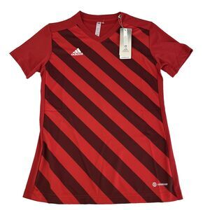 New Women’s Adidas Soccer Football Jersey Size Small Red Striped NWT $25